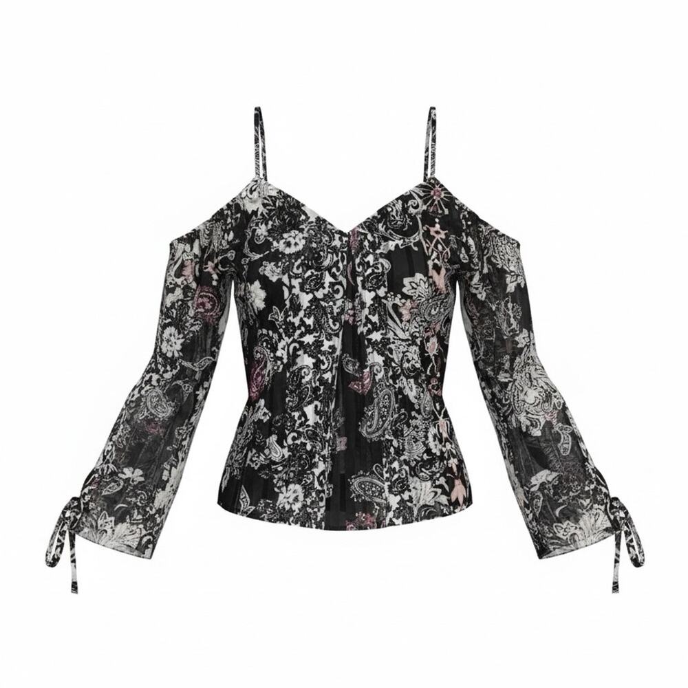 NWT INC International Concepts black floral off shoulder blouse top shirt XS B47